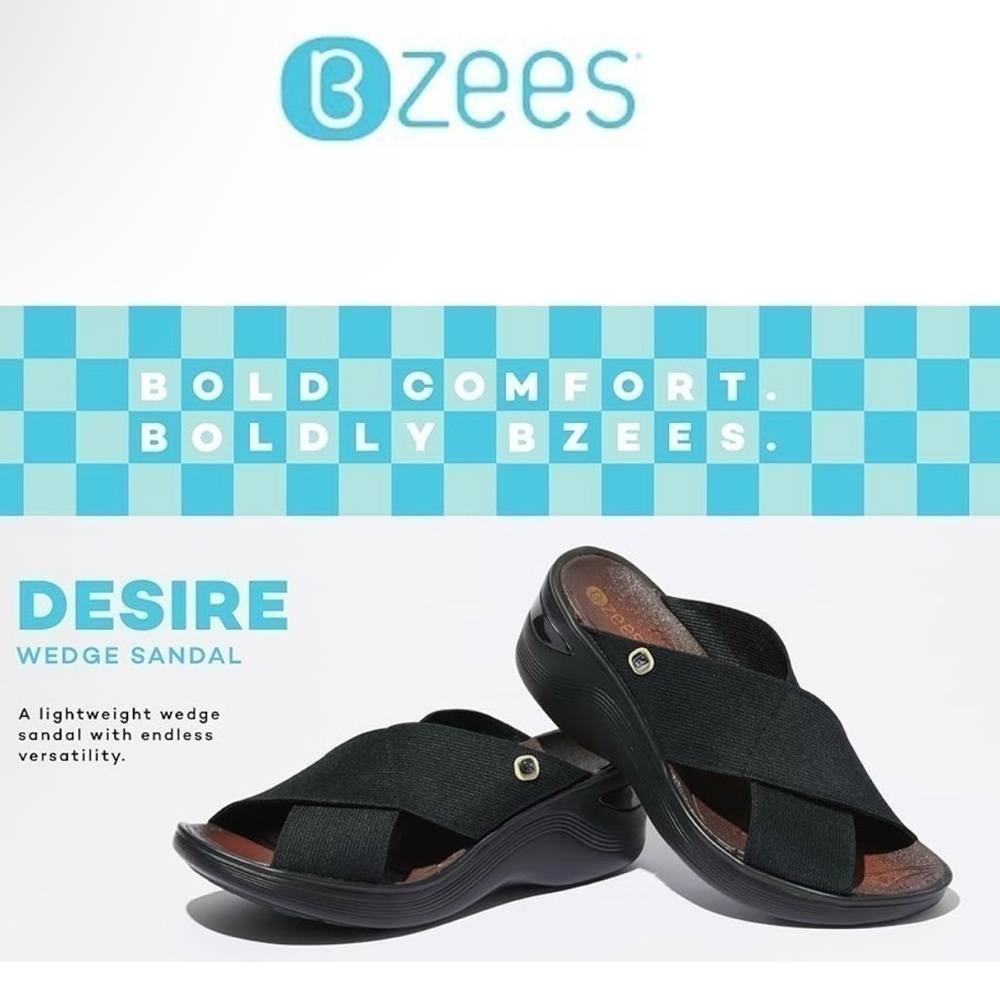 BZEES Desire Wedge Sandals in Black NIB - Size 8.5 Wide MSRP $ - Picture 3 of 13